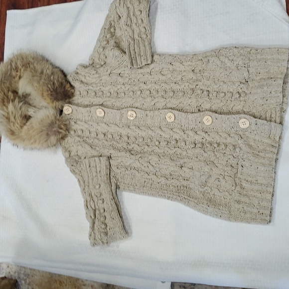 J.crew hand knit ivory cream button  removable fur  hood sweater  size M - Picture 11 of 15